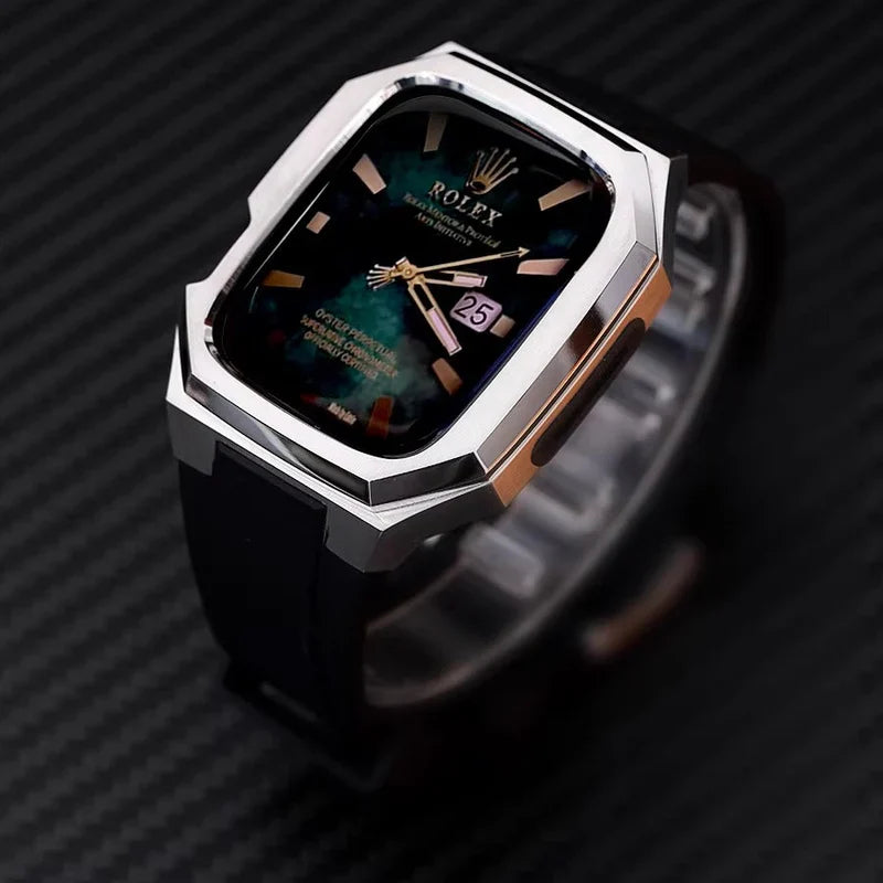 Stainless Steel Case With Rubber Band for Apple Watch.