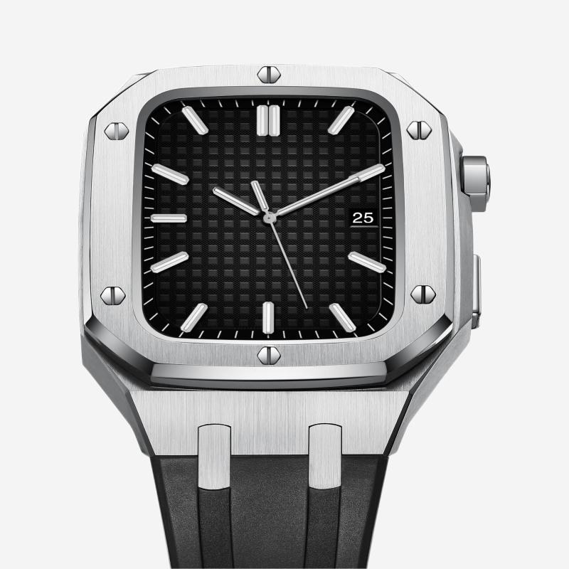 AP9006 Silicone Band Stainless Steel Case Retrofit Kit For Apple Watch.