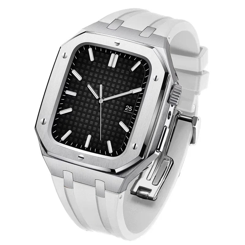 AP9006 Silicone Band Stainless Steel Case Retrofit Kit For Apple Watch.