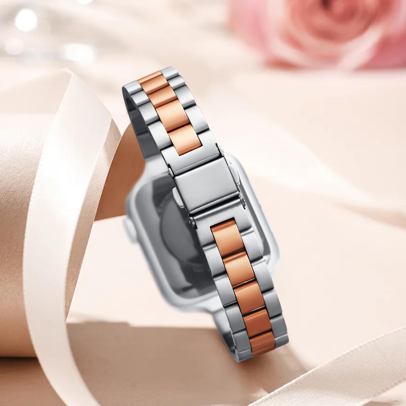 Thin Adjustable Stainless Steel Apple Watch Band for Women.