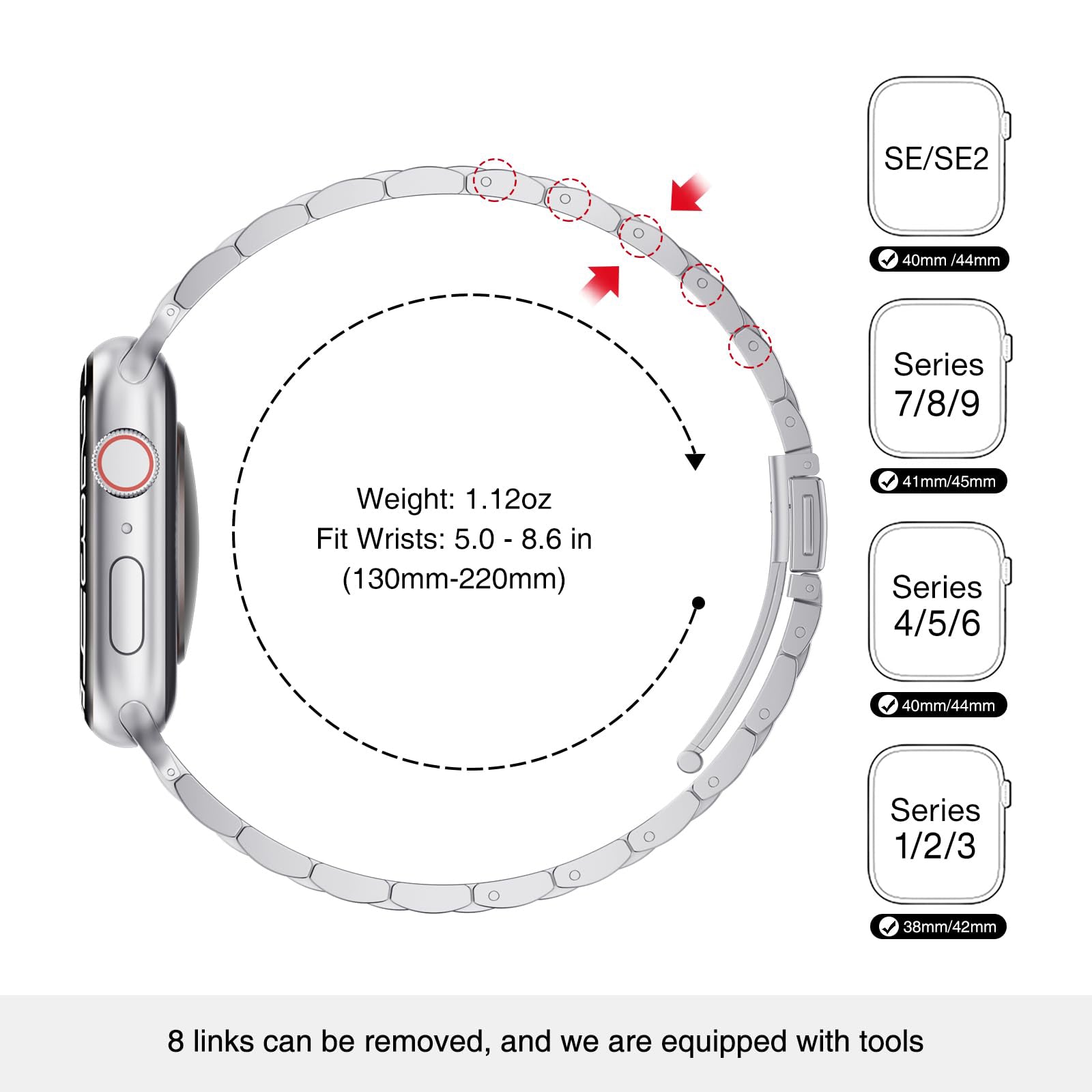 Thin Adjustable Stainless Steel Apple Watch Band for Women.