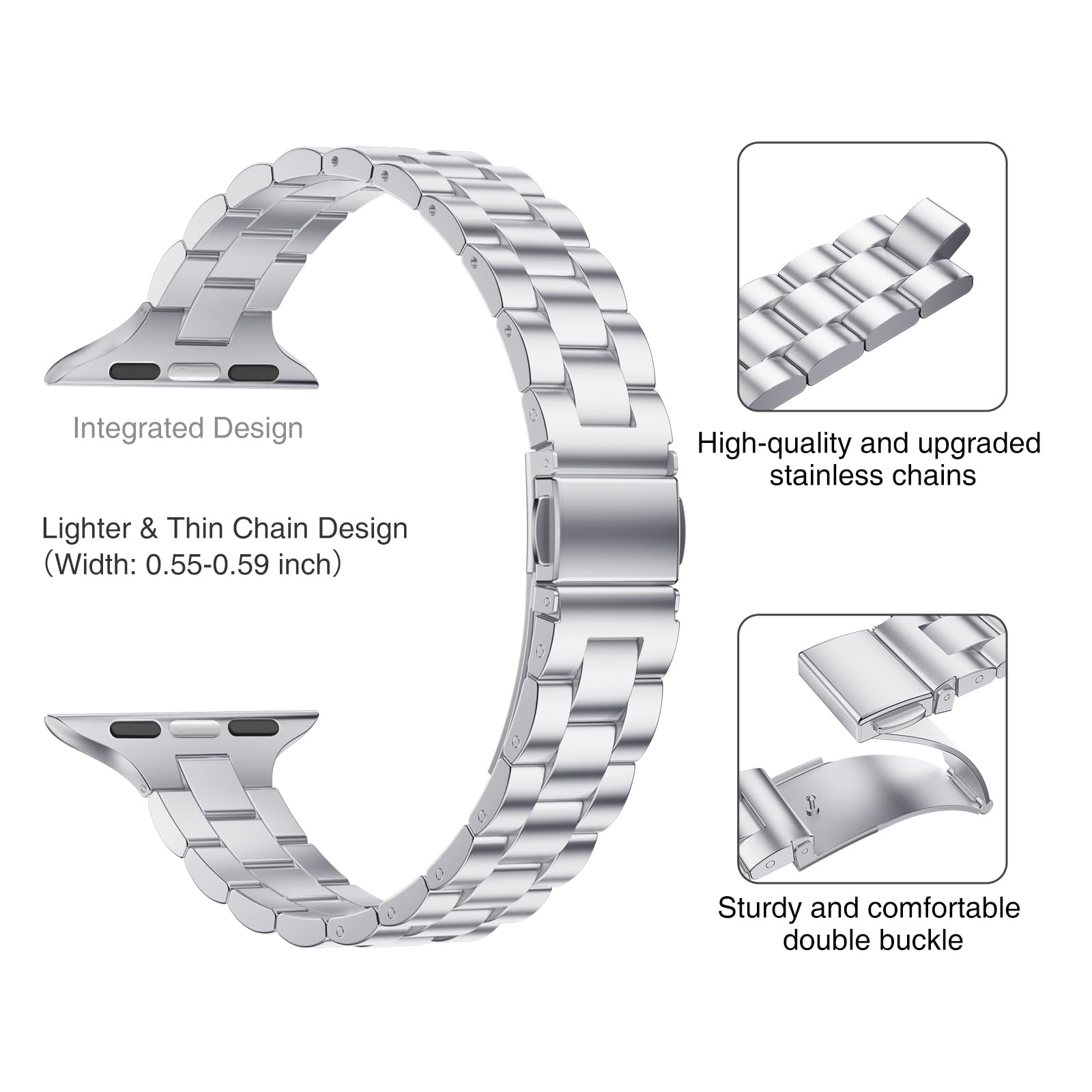 Thin Adjustable Stainless Steel Apple Watch Band for Women