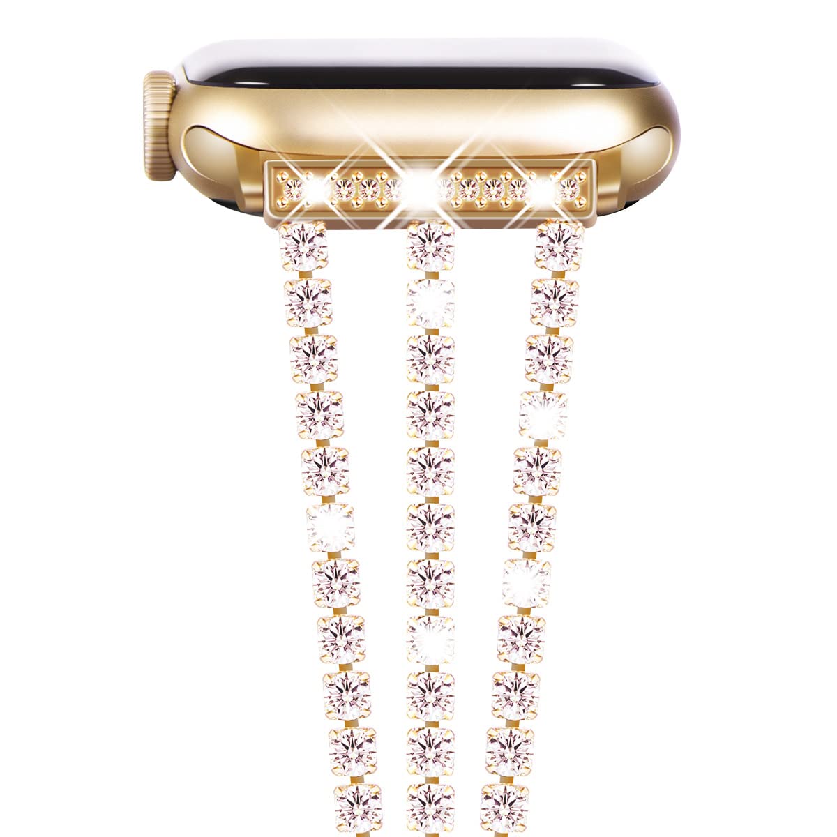 Triple Row Rhinestone Chain Metal Band for Apple Watch.